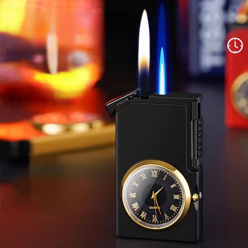 New-Metal-Real-Watch-Windproof-Double-Flame-Inflatable-Lighter-Open-Flame-Direct-Blue-Flame-Double-Switch (4)